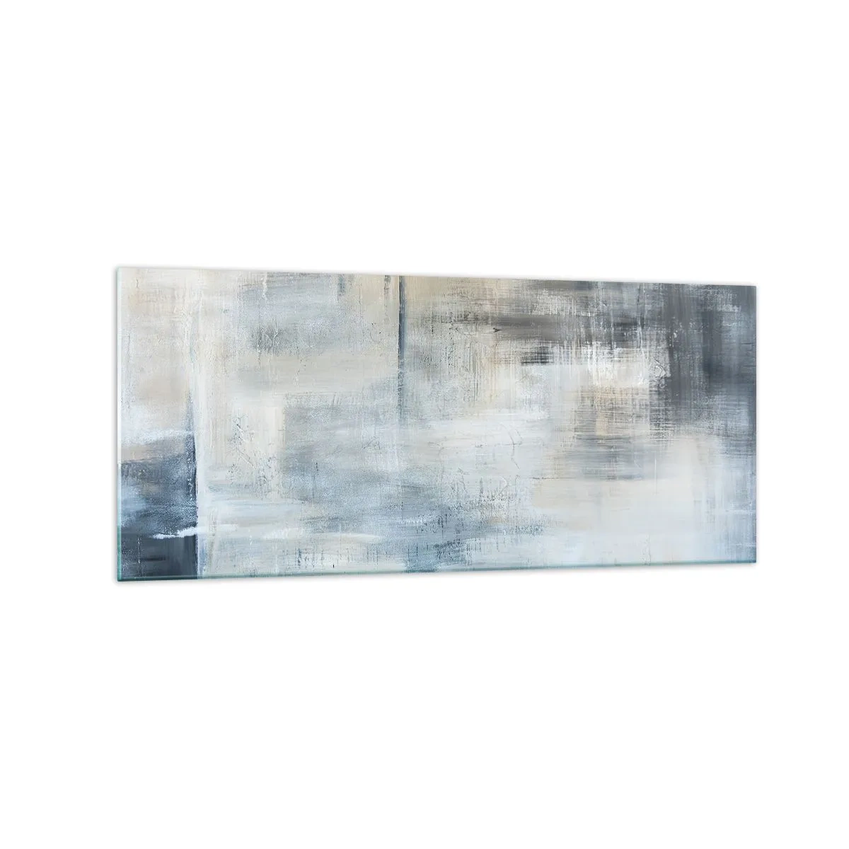 Impression sur verre - Image sur verre - Composition abstraite dans les tons de bleu et de gris - 120x50cm - Derrière le rideau bleu - Décoration murale moderne pour le salon et la chambre ARTTOR