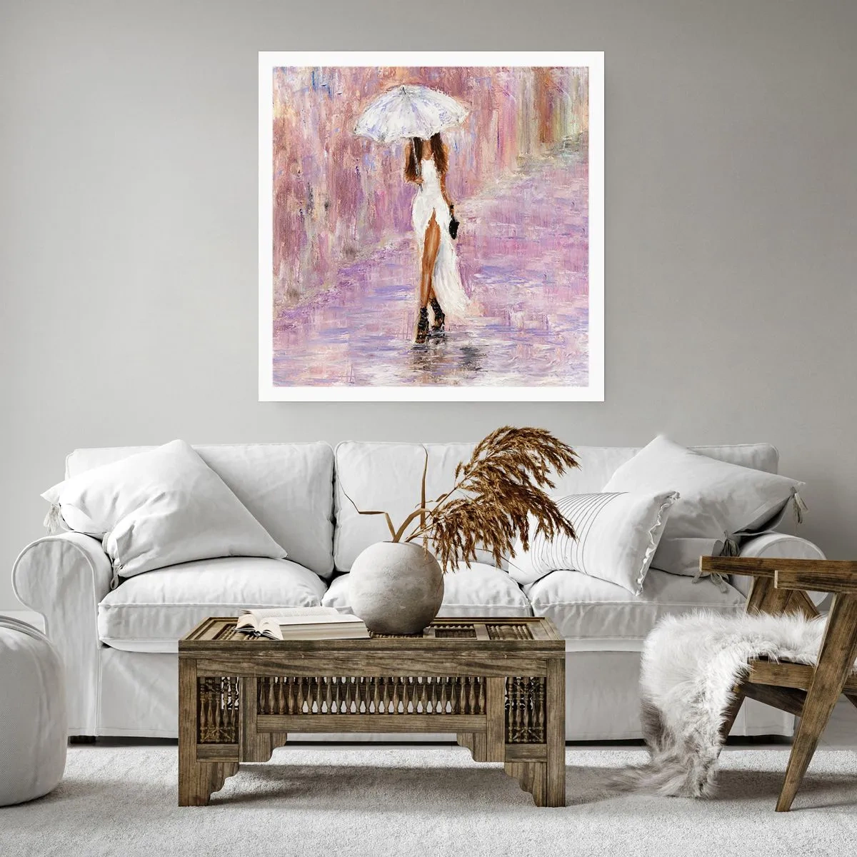 Affiche - Poster - Sous la pluie lilas - 50x50 cm