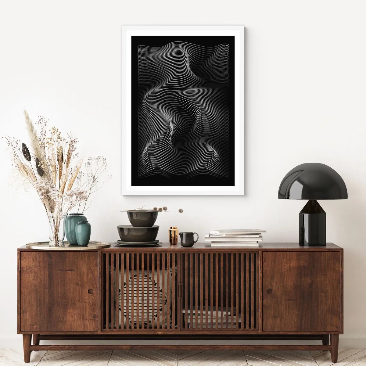 Affiche dans un cadre blanc - Poster - Danse de lumière dans l'espace - 30x40 cm