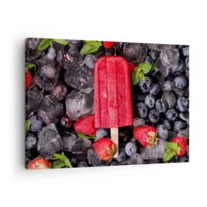 Impression sur toile - Image sur toile - Glace rouge entourée de fruits et de glace - 70x50cm - Le goût d’un été chaud - Décoration murale moderne pour le salon et la chambre ARTTOR