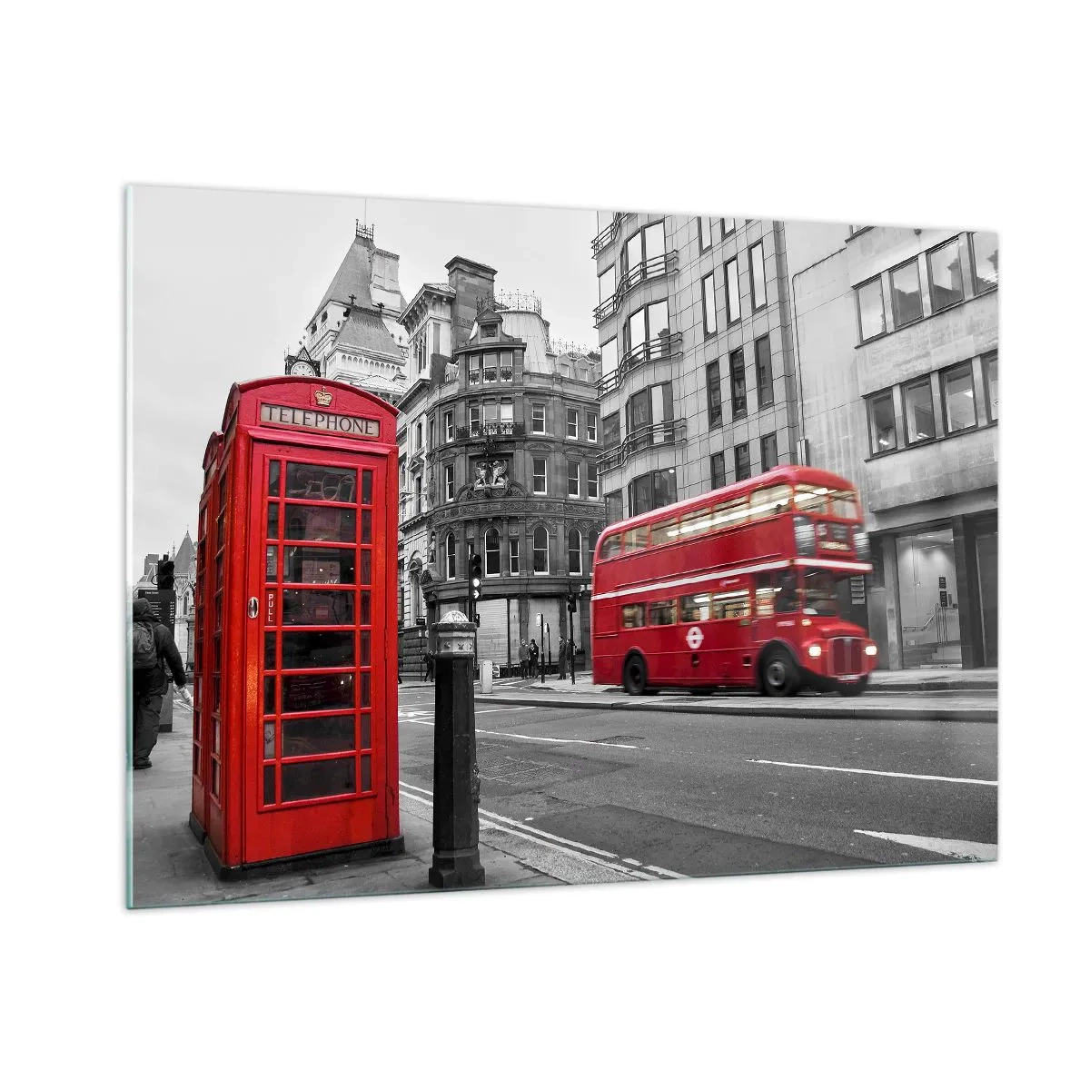 Impression sur verre - Image sur verre - Cabine téléphonique rouge et bus à Londres - 100x70cm - Le plus rouge d'Europe - Décoration murale moderne pour le salon et la chambre ARTTOR