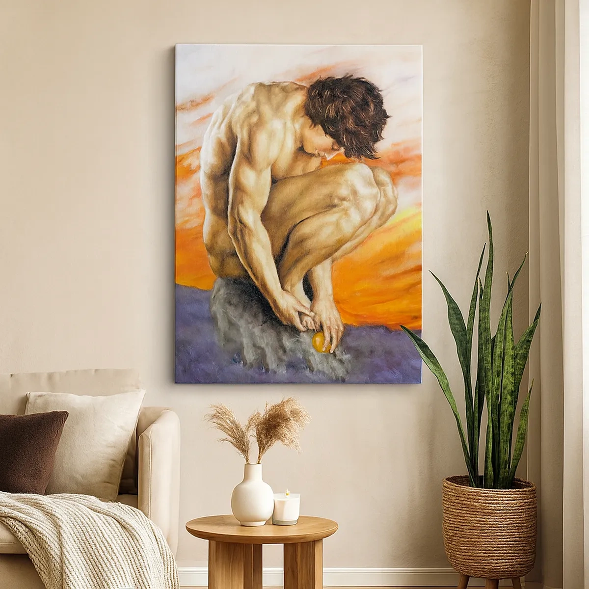 Impression sur toile - Image sur toile - Un homme perdu dans ses pensées sur fond de coucher de soleil - 50x70cm - Plongé dans ses pensées - Décoration murale moderne pour le salon et la chambre ARTTOR