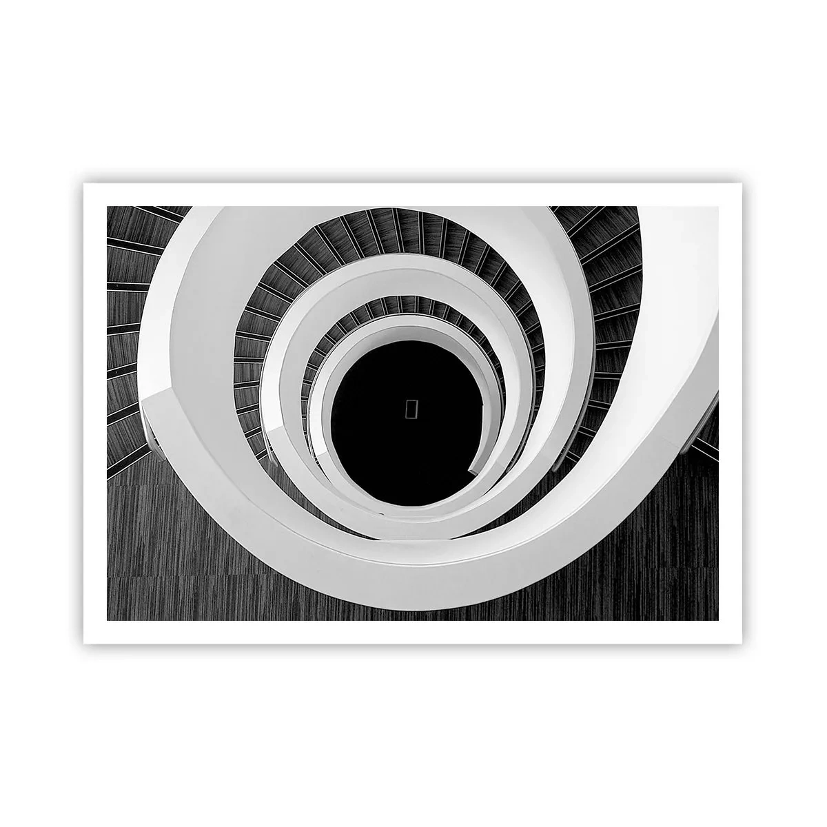 Affiche - Poster - Escalier en colimaçon noir et blanc de style moderne - 100x70cm - Les choses concrêtes - Décoration murale moderne pour le salon et la chambre ARTTOR