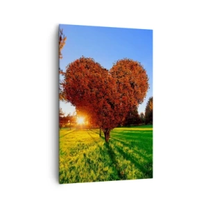 Impression sur toile - Image sur toile - Un arbre en forme de cœur dans un paysage d'automne - 80x120cm - Et comment ne pas aimer tomber - Décoration murale moderne pour le salon et la chambre ARTTOR