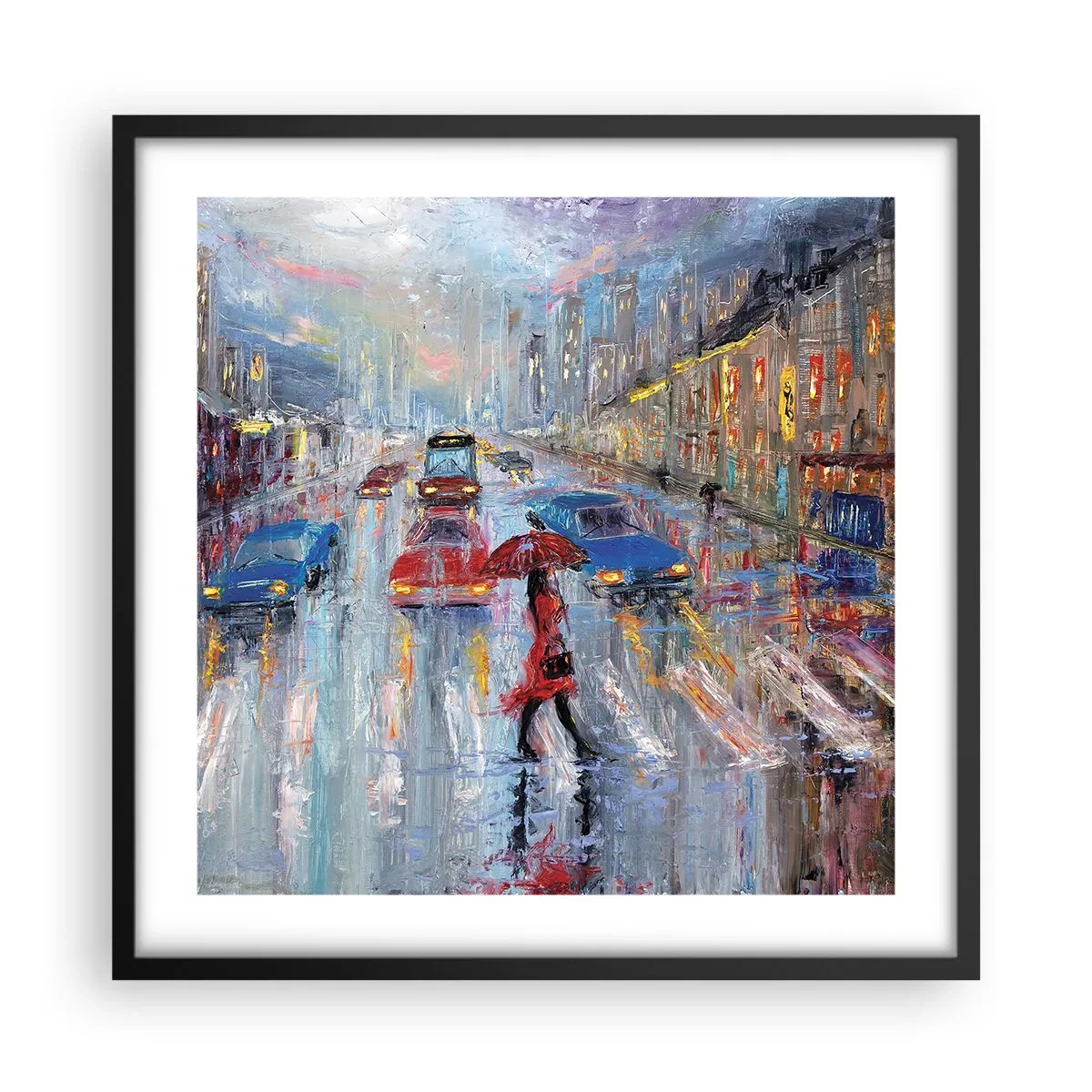 Affiche dans un cadre noir - Poster - Après-midi pluvieux en ville - 50x50 cm