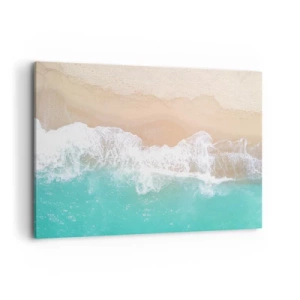 Impression sur toile - Image sur toile - Vue plongeante sur une plage aux eaux turquoise et aux vagues douces - 120x80cm - Caresse de l'océan - Décoration murale moderne pour le salon et la chambre ARTTOR