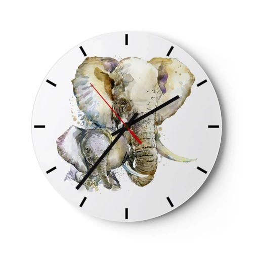 Horloge murale - Pendule murale - Un éléphant avec un veau dans un style aquarelle - 30x30cm - Rien ne peut égaler maman - Décoration murale moderne pour le salon, la cuisine et la chambre ARTTOR