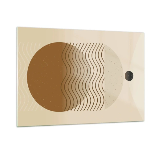Impression sur verre - Image sur verre - Composition géométrique avec des vagues et des cercles dans des couleurs beiges - 120x80cm - Sur l'origine des figures géométriques - Décoration murale moderne pour le salon et la chambre ARTTOR