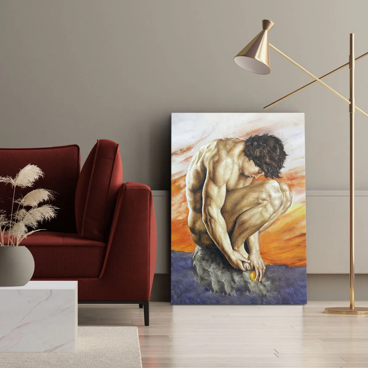 Impression sur toile - Image sur toile - Un homme perdu dans ses pensées sur fond de coucher de soleil - 50x70cm - Plongé dans ses pensées - Décoration murale moderne pour le salon et la chambre ARTTOR