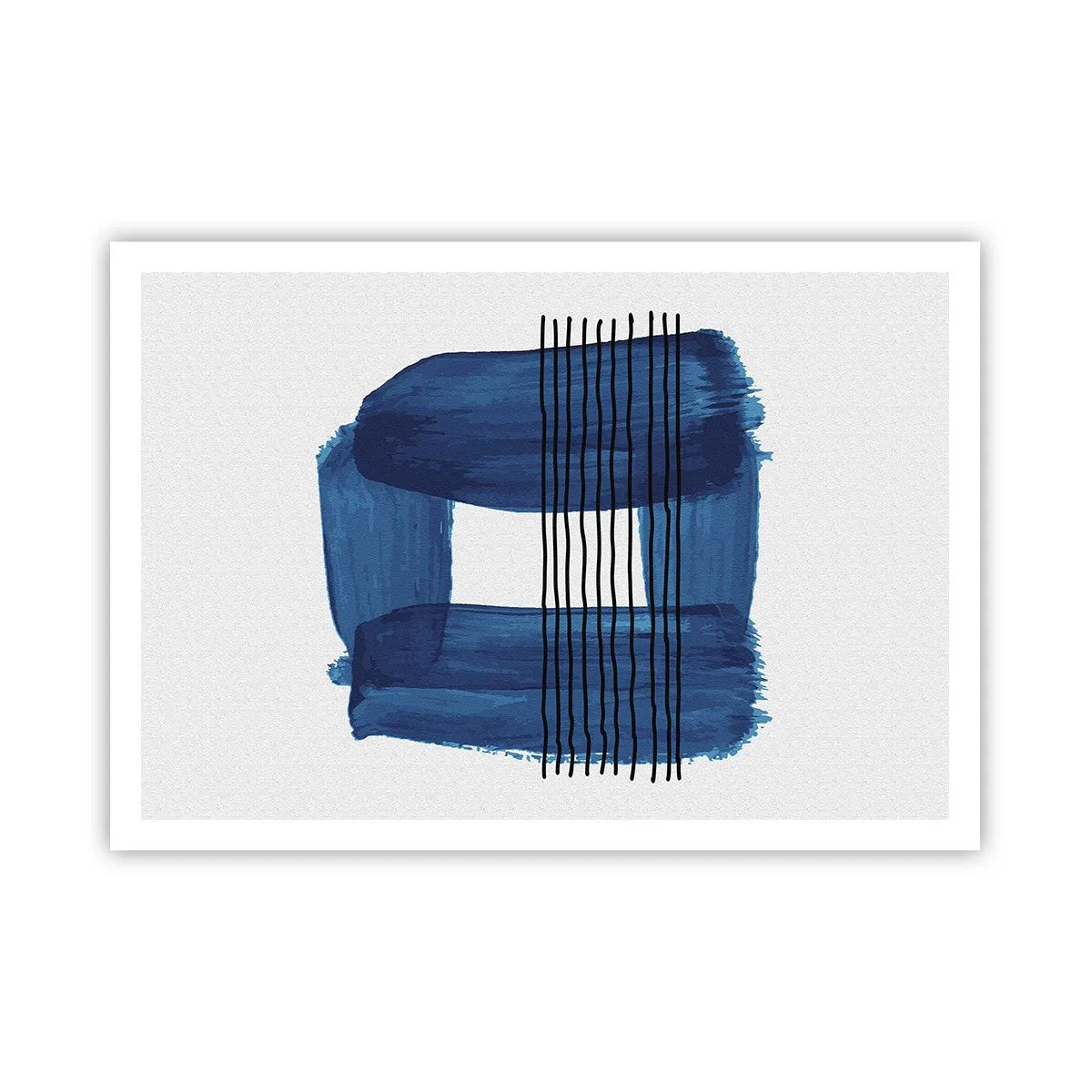 Affiche - Poster - Motif abstrait dans des tons de bleu avec des lignes noires - 100x70cm - Composition noire-bleue - Décoration murale moderne pour le salon et la chambre ARTTOR