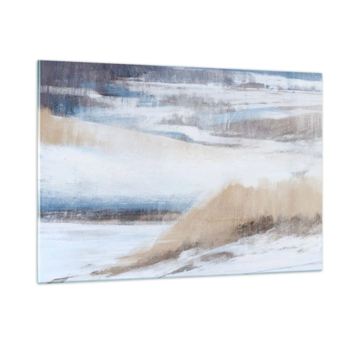 Impression sur verre - Image sur verre - Une abstraction délicate dans des tons beiges et bleus froids. - 120x80cm - Composition hivernale - Décoration murale moderne pour le salon et la chambre ARTTOR