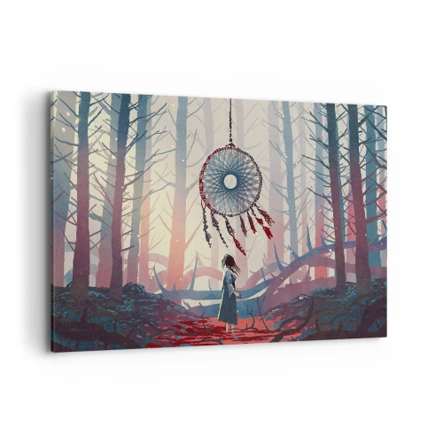 Impression sur toile - Image sur toile - Scène de forêt avec un attrape-rêves géant - 120x80cm - Rituel secret du bonheur - Décoration murale moderne pour le salon et la chambre ARTTOR