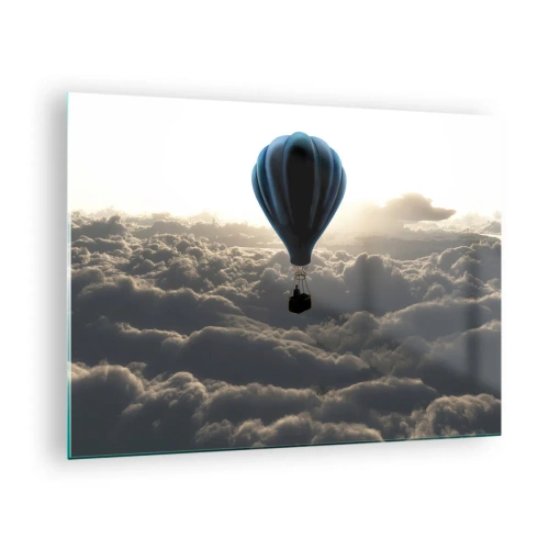 Impression sur verre - Image sur verre - Un ballon flottant au-dessus des nuages au lever du soleil - 70x50cm - Un vagabond au dessus des nuages - Décoration murale moderne pour le salon et la chambre ARTTOR
