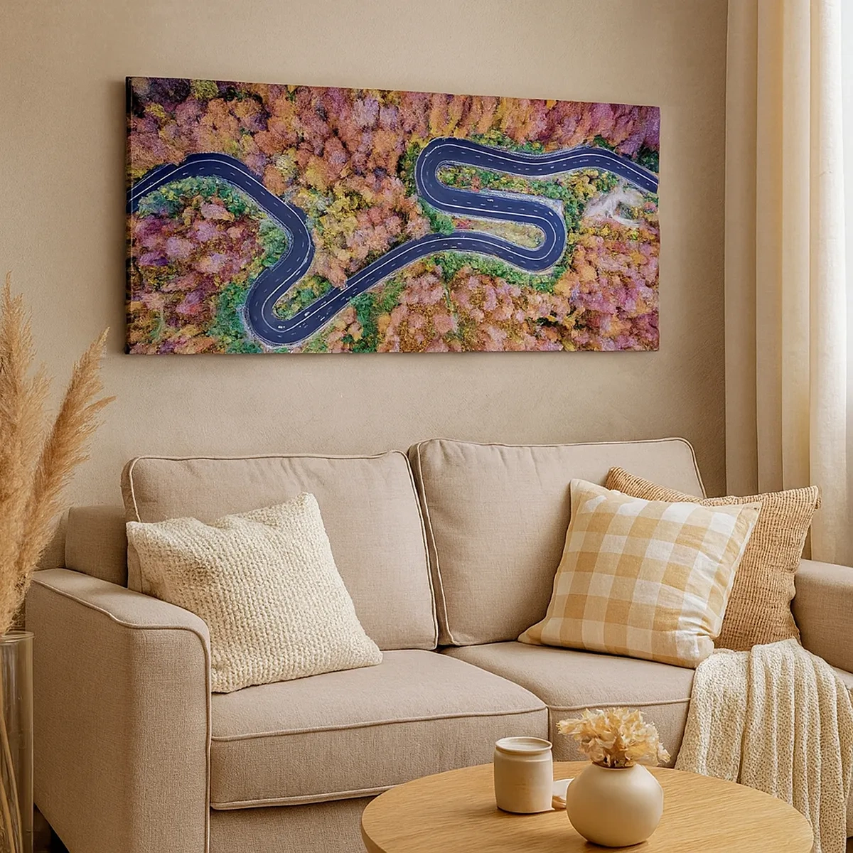 Impression sur toile - Image sur toile - Route sinueuse à travers la forêt - 30x30 cm