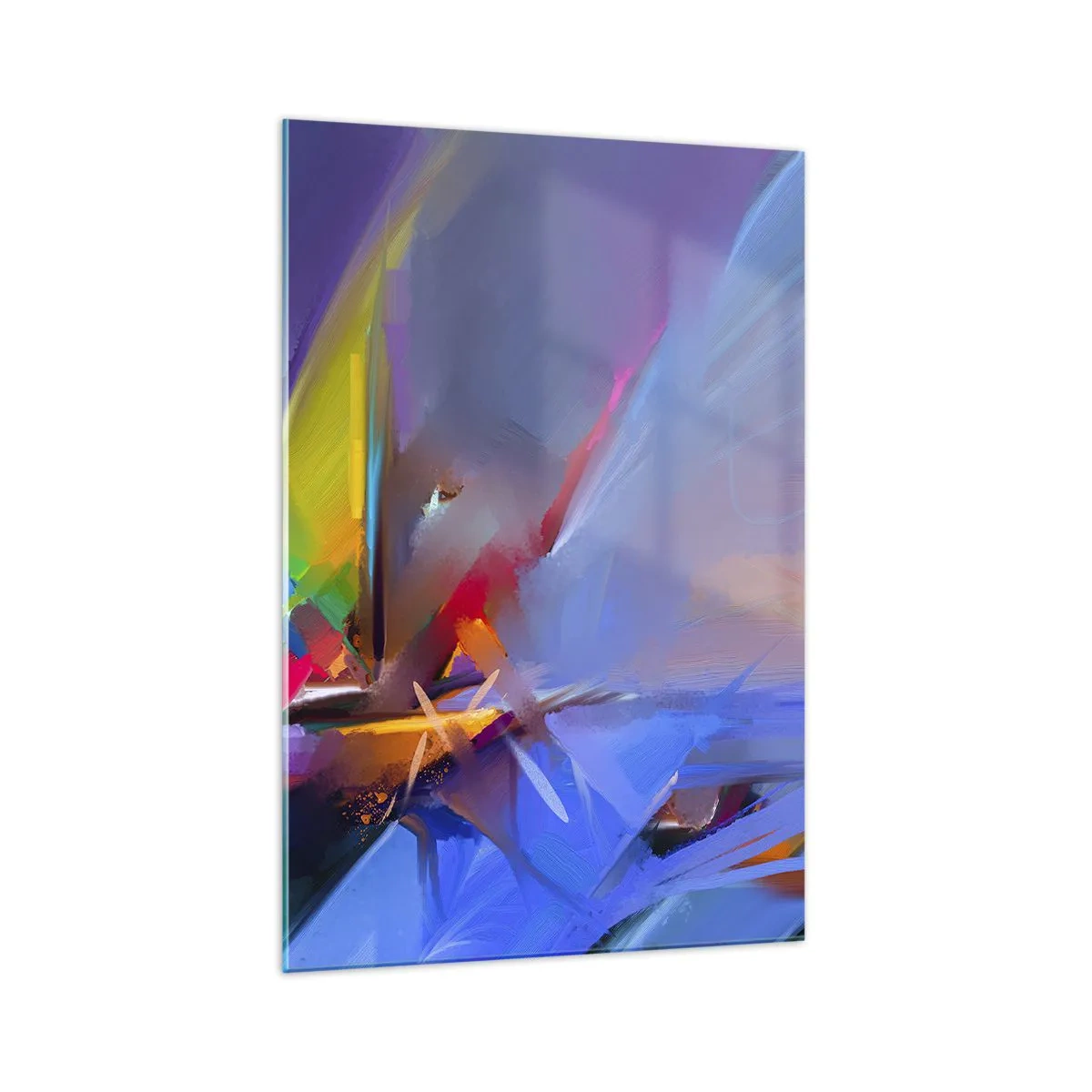 Impression sur verre - Image sur verre - Composition abstraite aux couleurs intenses - 70x100cm - Hélices comme un oiseau - Décoration murale moderne pour le salon et la chambre ARTTOR