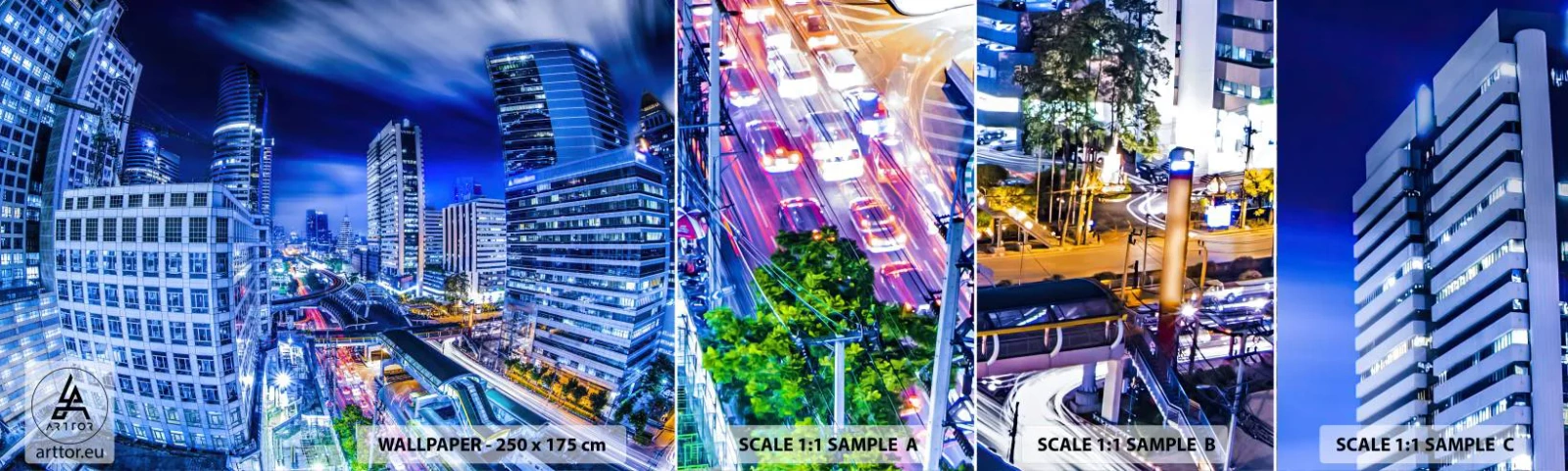 Échantillon De Papier Peint Standard Eco - Rythmes de la ville nocturne - Ville, Bangkok, Architecture - 100x30 cm