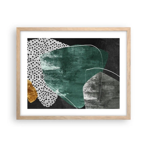 Affiche dans un chêne clair - Poster - Abstraction colorée avec feuille d'or - 50x40 cm