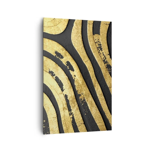 Impression sur toile - Image sur toile - Vagues abstraites dorées sur fond noir - 80x120cm - Tout coule - Décoration murale moderne pour le salon et la chambre ARTTOR