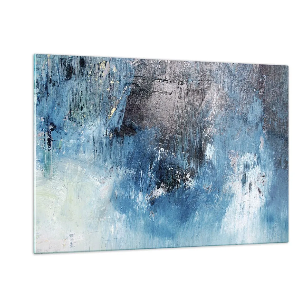 Impression sur verre - Image sur verre - Composition abstraite dans les tons de bleu - 120x80cm - Rhapsodie en bleu - Décoration murale moderne pour le salon et la chambre ARTTOR