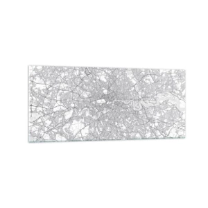 Impression sur verre - Image sur verre - Un plan de ville minimaliste en nuances de gris - 120x50cm - Carte du labyrinthe londonien - Décoration murale moderne pour le salon et la chambre ARTTOR