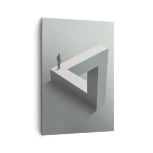 Impression sur toile - Image sur toile - Une figure debout sur un triangle de Penrose dans des tons de gris. - 70x100cm - Mais c'est possible - Décoration murale moderne pour le salon et la chambre ARTTOR