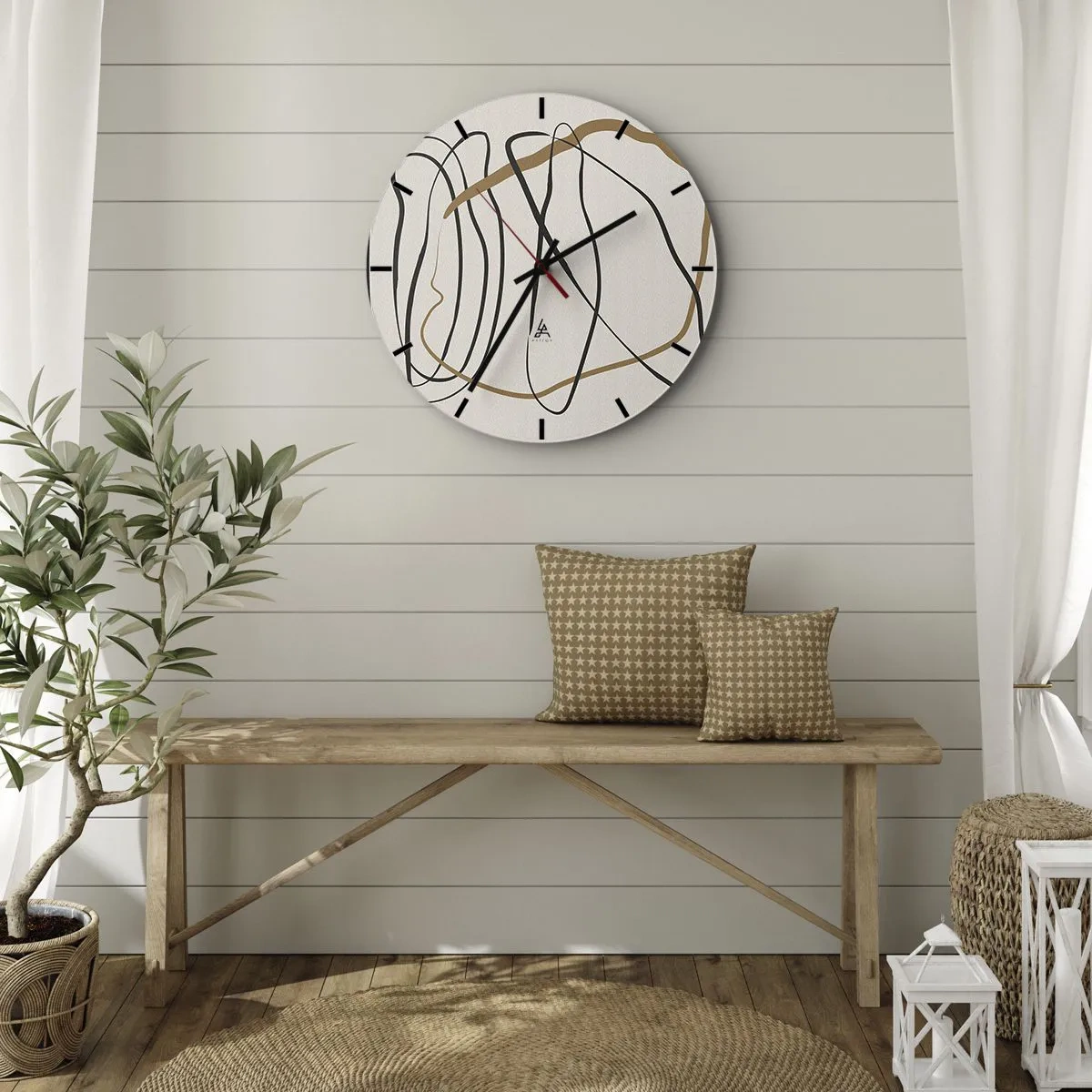 Horloge murale - Pendule murale - Lignes abstraites et dansantes sur fond clair - 30x30cm - Composition – danse en boucle - Décoration murale moderne pour le salon, la cuisine et la chambre ARTTOR