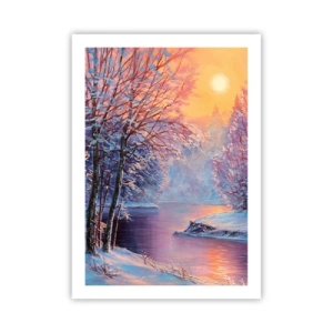 Affiche - Poster - Paysage d'hiver avec une rivière dans la lueur du soleil couchant - 50x70cm - Couleurs d'hiver - Décoration murale moderne pour le salon et la chambre ARTTOR