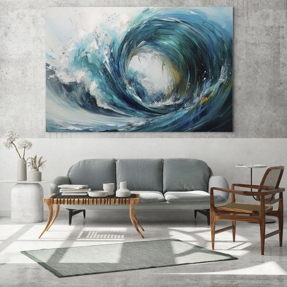 Impression sur verre - Image sur verre - Visualisation d'une puissante vague de mer sous la forme d'un tourbillon d'un bleu intense - 70x50cm - Portail maritime - Décoration murale moderne pour le salon et la chambre ARTTOR