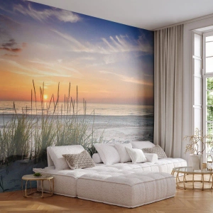 Papier Peint Photo Standard Eco - Plage de sable au lever du soleil avec végétation de dunes - 100x70cm - Regarde, pense, ressent - Décoration murale moderne pour le salon et la chambre ARTTOR
