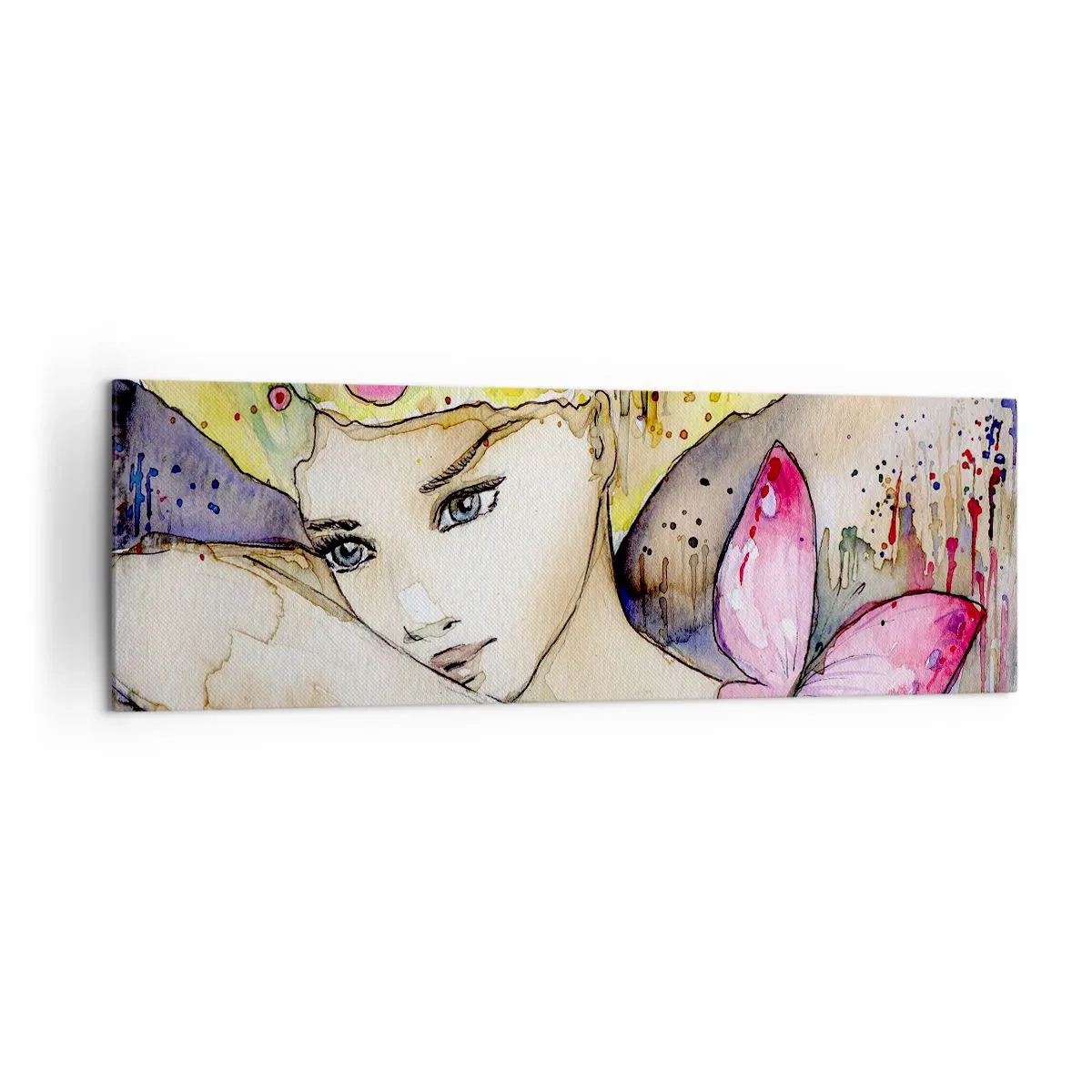 Impression sur toile - Image sur toile - Une femme avec une coiffure abstraite et un papillon rose - 160x50cm - La princesse papillon - Décoration murale moderne pour le salon et la chambre ARTTOR