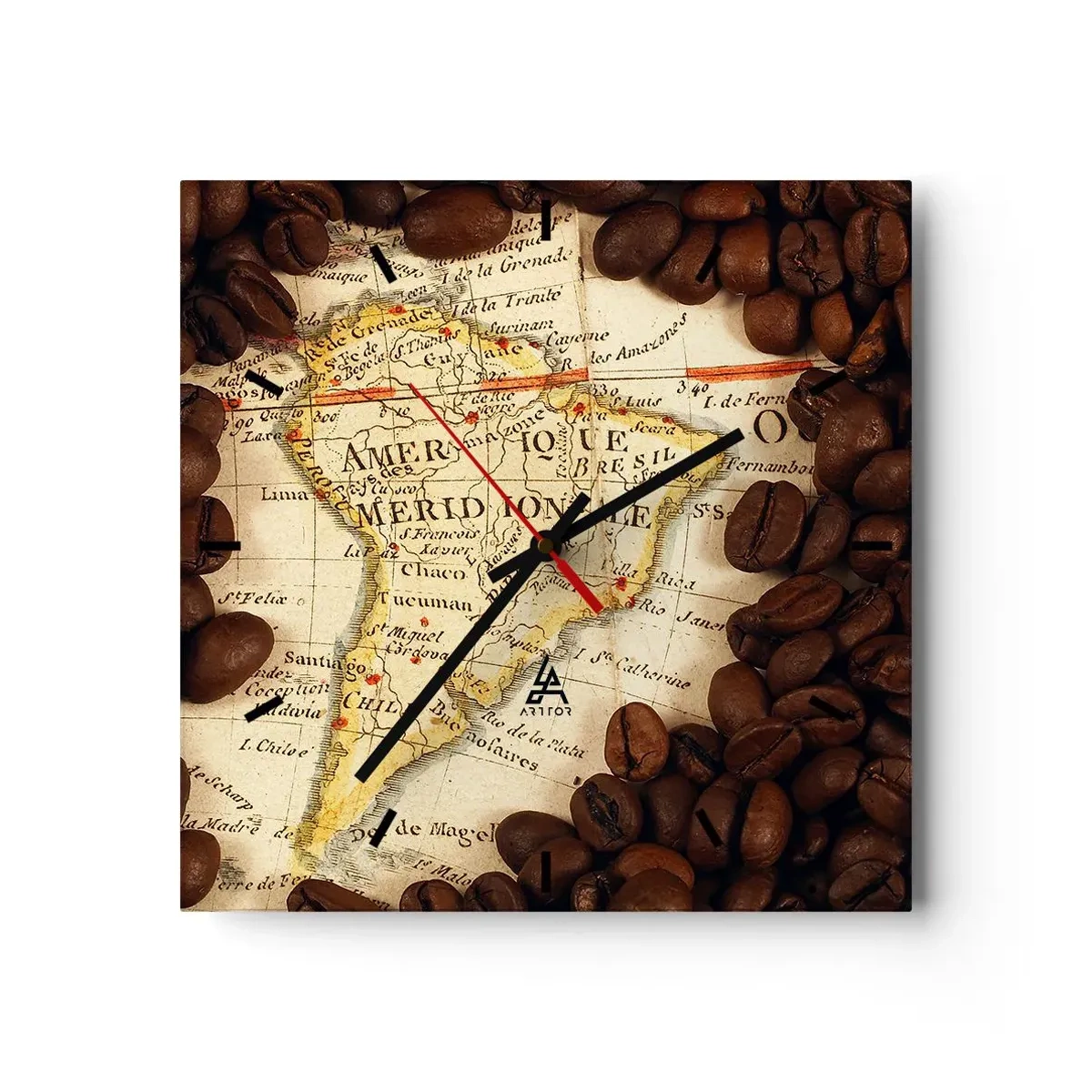 Horloge murale - Pendule murale - D'où vient le meilleur café ? - 40x40 cm