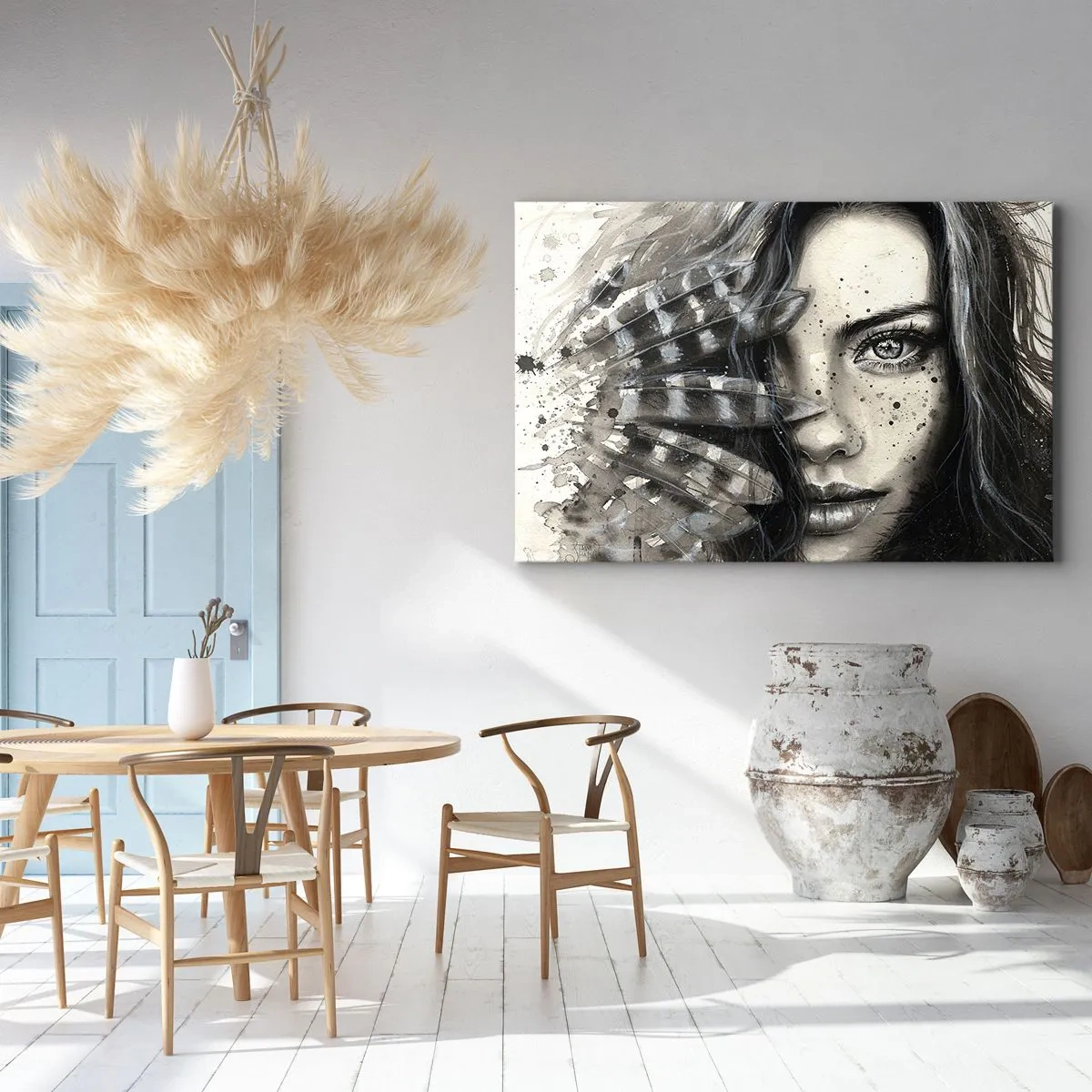 Impression sur toile - Image sur toile - Portrait artistique d'une femme avec des détails abstraits - 70x50cm - Beauté sauvage - Décoration murale moderne pour le salon et la chambre ARTTOR