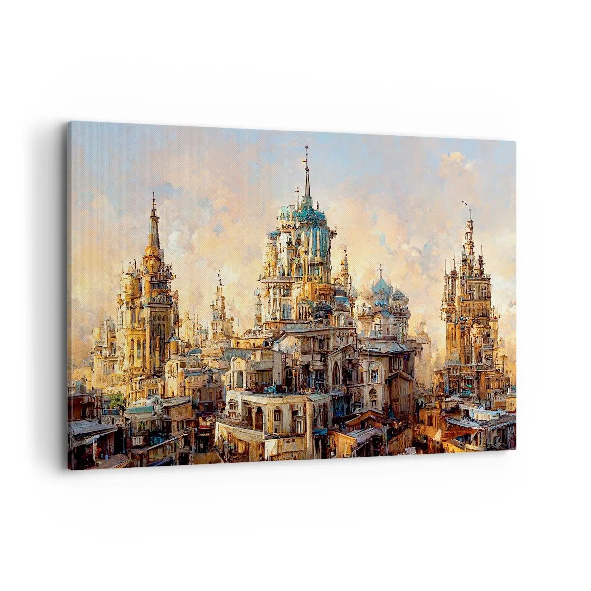 Impression sur toile - Image sur toile - Tours architecturales dans les rayons du soleil couchant - 120x80cm - Ville des villes - Décoration murale moderne pour le salon et la chambre ARTTOR