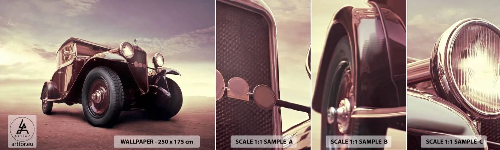 Échantillon De Papier Peint Standard Eco - Revenons au bon vieux temps... - Automobile, Voiture rétro, Ancien - 100x30 cm