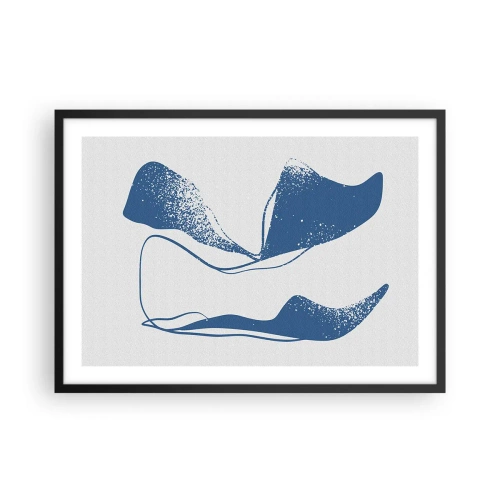 Affiche dans un cadre noir - Poster - Formes abstraites dans des tons bleus sur fond blanc - 70x50cm - Abstraction ailée - Décoration murale moderne pour le salon et la chambre ARTTOR