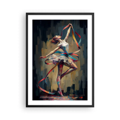 Affiche dans un cadre noir - Poster - Une danseuse dans une pose dynamique avec des rubans colorés. - 50x70cm - Danse du ruban - Décoration murale moderne pour le salon et la chambre ARTTOR