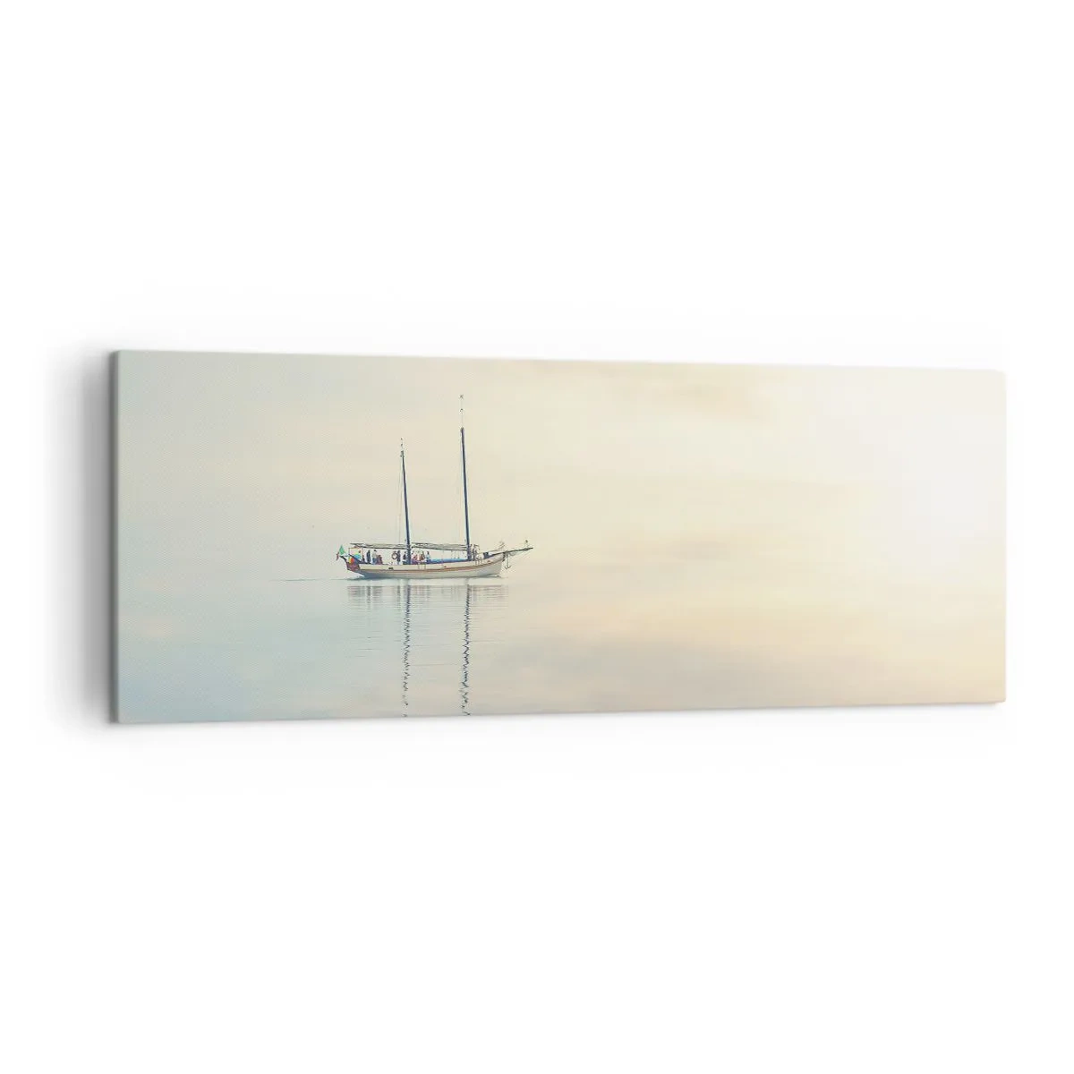 Impression sur toile - Image sur toile - Un bateau sur une mer calme dans une douce lumière - 140x50cm - Dans une mer de silence - Décoration murale moderne pour le salon et la chambre ARTTOR