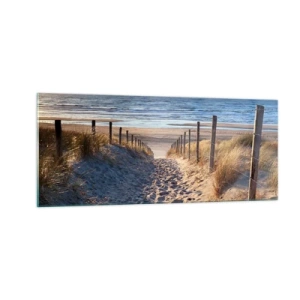 Impression sur verre - Image sur verre - Le bruit de la mer, le chant des oiseaux, une plage sauvage parmi les herbes… - 100x40 cm