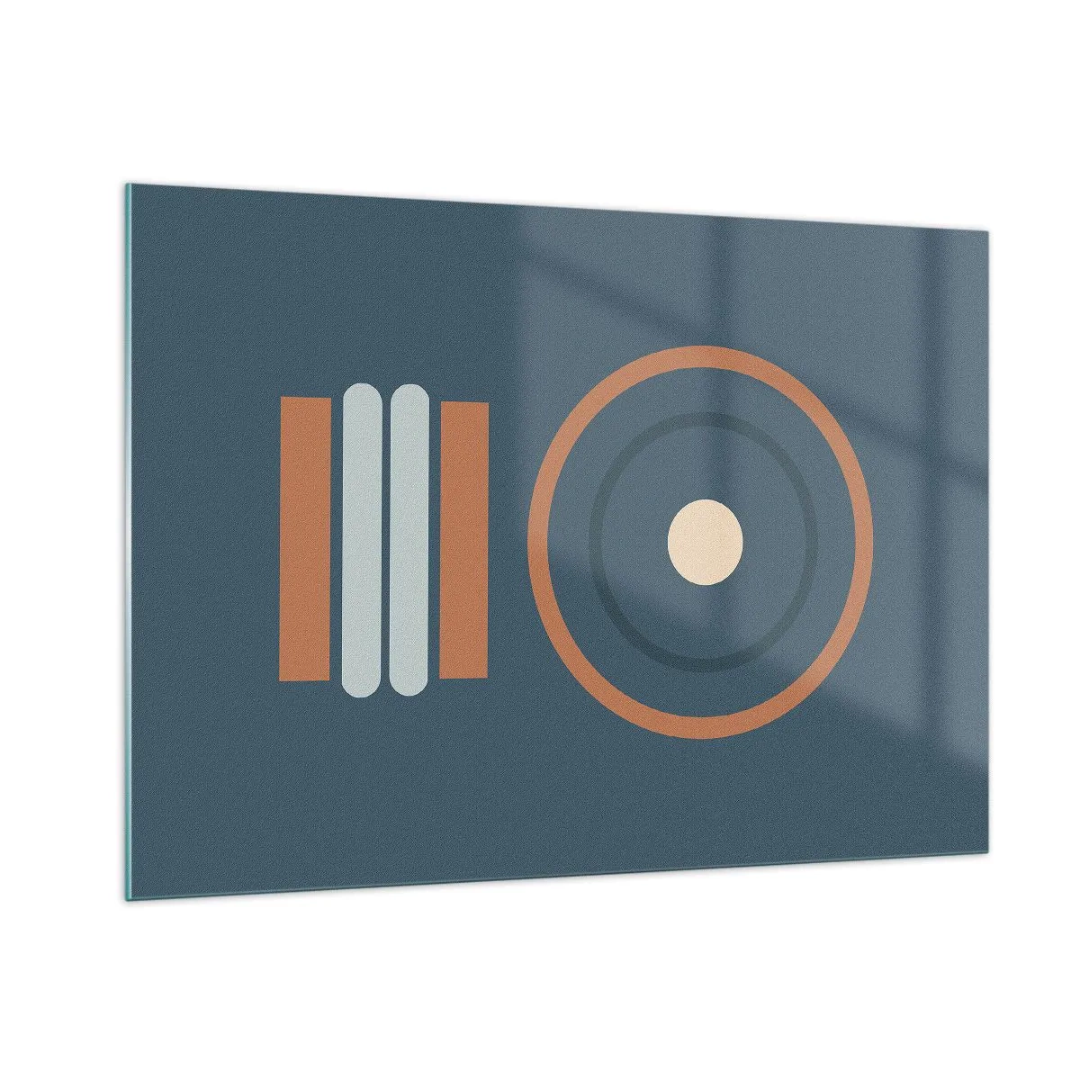 Impression sur verre - Image sur verre - Formes géométriques abstraites aux couleurs douces, comportant des cercles et des lignes - 100x70cm - Essence des choses - Décoration murale moderne pour le salon et la chambre ARTTOR