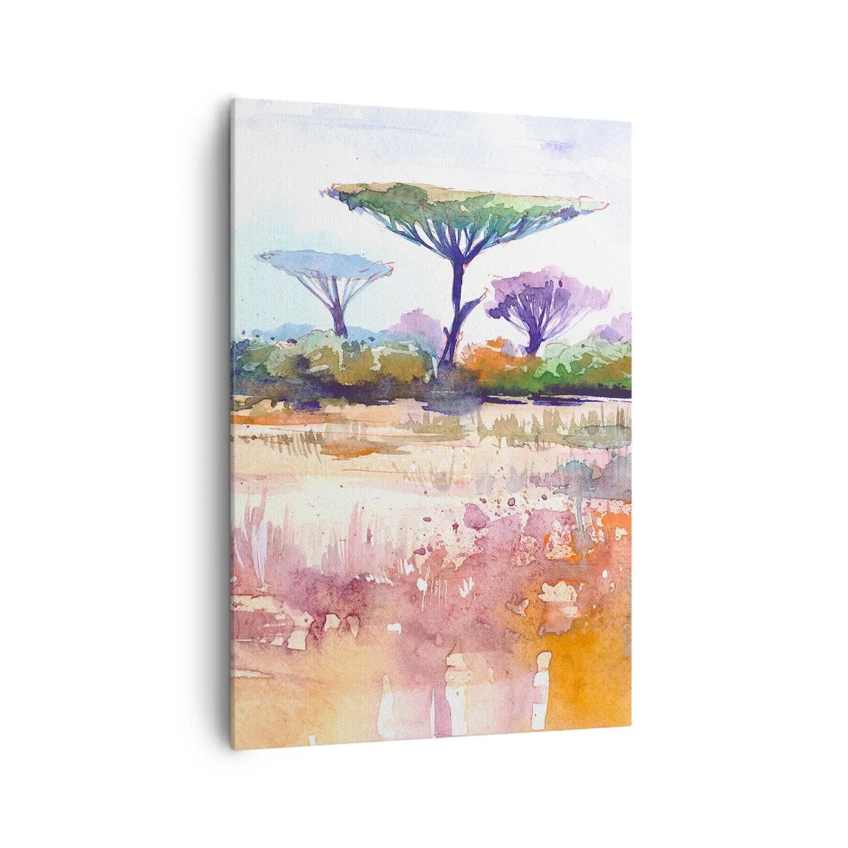 Impression sur toile - Image sur toile - Un paysage de savane pittoresque aux couleurs aquarelles - 70x100cm - Couleurs de savane - Décoration murale moderne pour le salon et la chambre ARTTOR