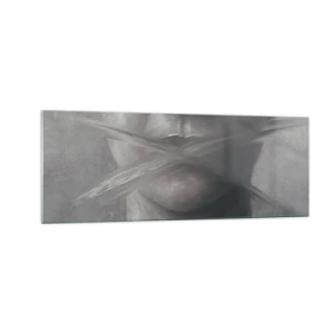 Impression sur verre - Image sur verre - Un portrait symbolique aux lèvres floues dans des tons gris. - 140x50cm - Sans mot - Décoration murale moderne pour le salon et la chambre ARTTOR