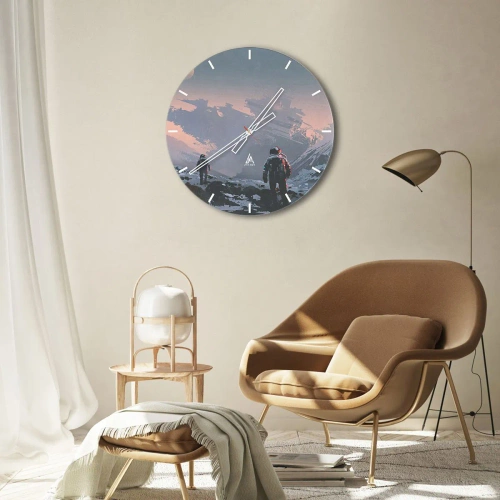 Horloge murale - Pendule murale - Des astronautes sur une planète extraterrestre avec une épave de vaisseau spatial - 30x30cm - Sous une étoile inconnue - Décoration murale moderne pour le salon, la cuisine et la chambre ARTTOR