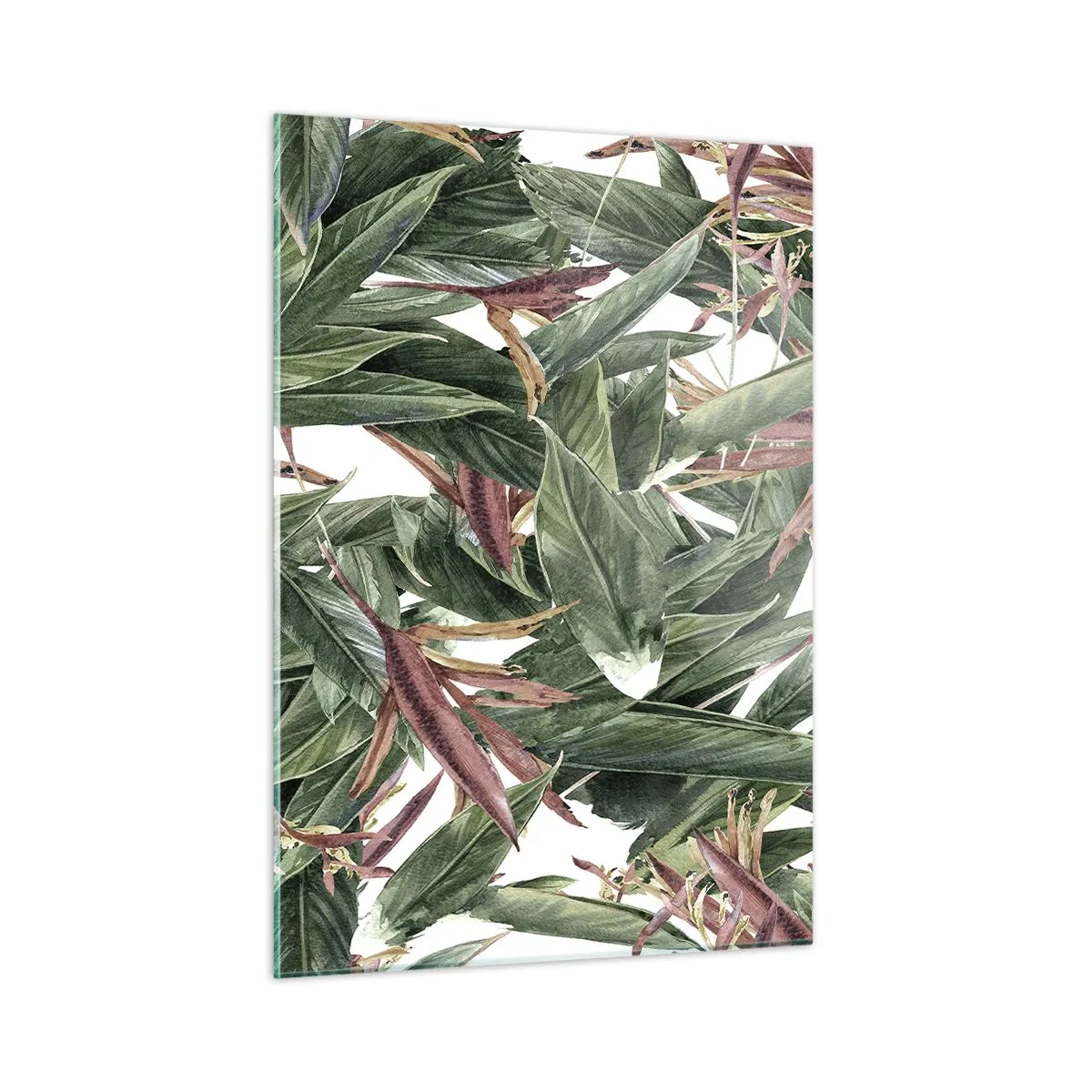Impression sur verre - Image sur verre - Feuilles dans les tons de vert et de bordeaux sur fond clair - 50x70cm - Arbuste émeraude-lilas - Décoration murale moderne pour le salon et la chambre ARTTOR