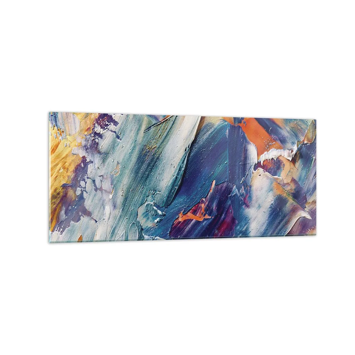 Impression sur verre - Image sur verre - Abstraction colorée avec texture de peinture acrylique - 120x50cm - Confusion des couleurs - Décoration murale moderne pour le salon et la chambre ARTTOR