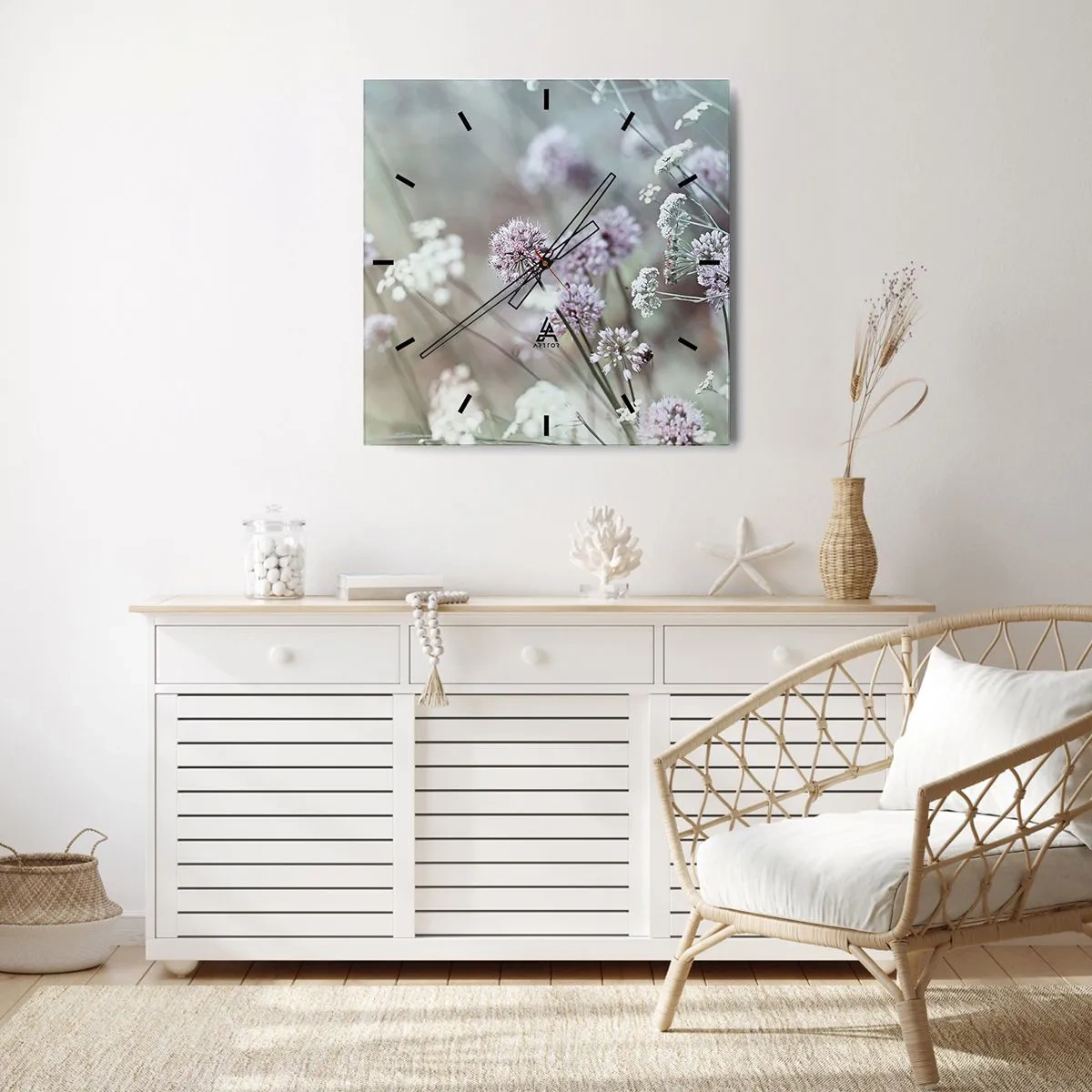 Horloge murale - Pendule murale - Herbes douces en filigrane - 30x30 cm