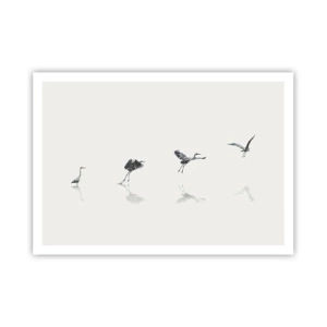 Affiche - Poster - Quatre silhouettes d'oiseaux se reflètent dans l'eau calme - 100x70cm - Quatre étapes simples - Décoration murale moderne pour le salon et la chambre ARTTOR