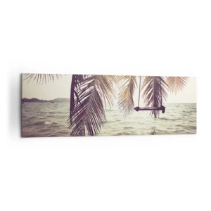 Impression sur toile - Image sur toile - Palmier avec une balançoire au-dessus de l'eau au soleil - 160x50cm - Vous pouvez vous balancer dans les nuages 