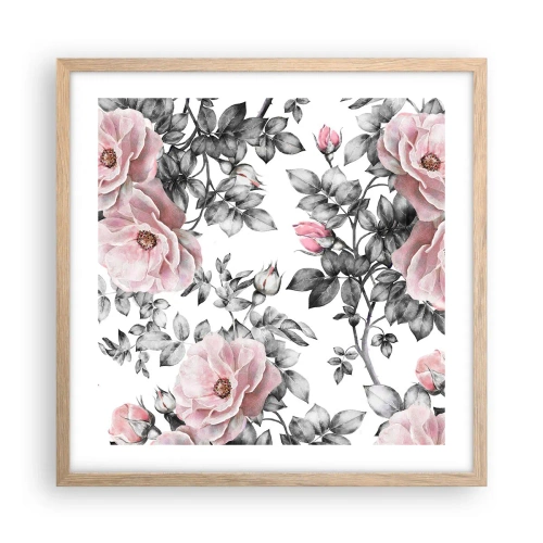 Affiche dans un chêne clair - Poster - Se perdre dans les fleurs des roses - 50x50 cm