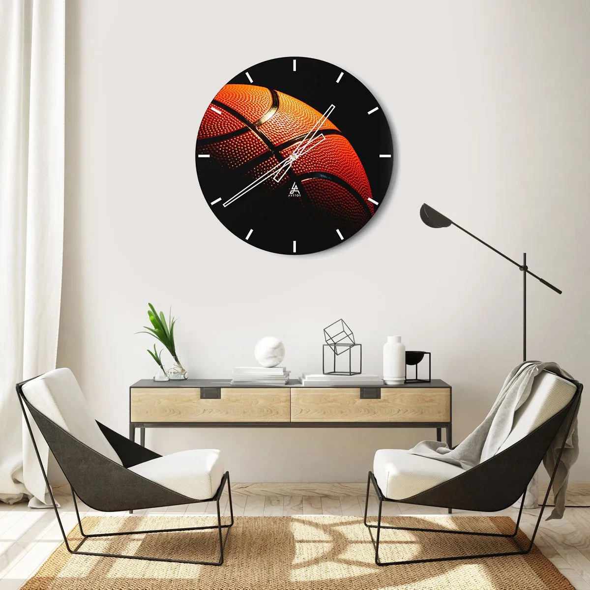 Horloge murale - Pendule murale - Basket-ball sur fond sombre - 30x30cm - Belle comme une planète - Décoration murale moderne pour le salon, la cuisine et la chambre ARTTOR
