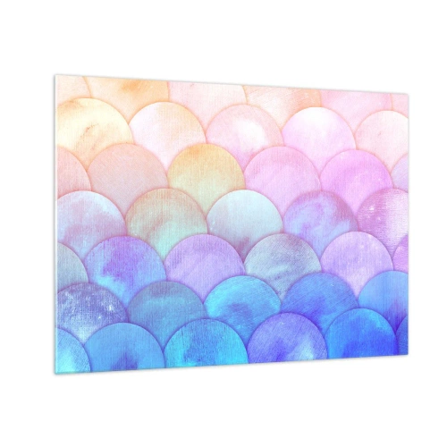 Impression sur verre - Image sur verre - Écailles de perles dans des tons pastel de rose, bleu et violet - 70x50cm - Écailles de perles - Décoration murale moderne pour le salon et la chambre ARTTOR